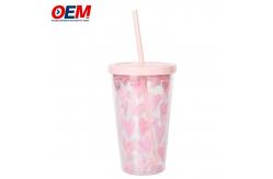 China Customized PP Double Wall Cup With Straw OEM Plastic Cup Made Water Cup supplier