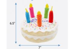 China Stuffed Plush Dog Happy Birthday Cake Abs 110g Pet Squeaky Toys With Candles supplier