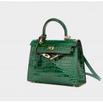 One Shoulder Womens Leather Bag Metal Lock Green Quilted Handbag for sale