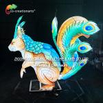China Giant Illuminated Squirrel Sculpture Lantern With Dazzling Peacock Feather Tail factory