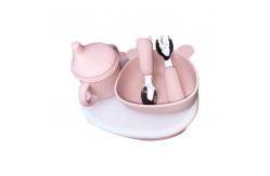 China Bear Shape Silicone Baby Feeding Set 6Pcs BPA Free Suction Bowl With Lid supplier