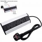 UK Plug Desk Mount Power Strip Aluminum Corner 3 Way Extension Lead for sale