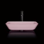 Pink Bathroom Countertop Basins Rectangular Tempered Glass Acid Matt for sale