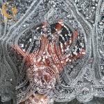 Luxury White Sequin Glitter Lace Fabric Handmade Embroidered for sale