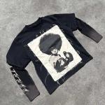 Applique Embroidery Screen Printed Boxy Long Sleeve T Shirt 250grams for sale