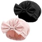 Reusable Waterproof Shower Turban Pink Black Bowknot Extra Large Bouffant Shower Caps for sale