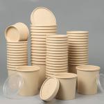 Disposable Bamboo Paper Soup Cup 8oz 12oz 16oz 26oz 32oz With Lid for sale
