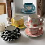 ins ceramic mug handmade irregular 10oz customised coffee cup and saucer afternoon tea ceramic cup retro stoneware mug for sale