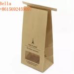 Square Block Customized Paper Bags Flat Bottom Window Kraft Paper For Coffee Bean for sale