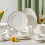 Gold line White Bone china embossed tableware Wedding Ceramic charger plate Dinner plate dish bowl mug coffee cup freely for sale