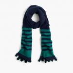 Multi Material Knitted Neck Scarf Striped Soft With Pom Pom Custom Color for sale