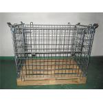 Galvanized Metal Mesh Containers Foldable Steel Mesh Cage With Wood Pallet for sale