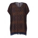 Geometric Printing Plus Size Blouses V Neck With Lace Trims In Hem Casual Style for sale