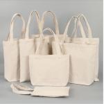 Collapsible Cotton Canvas Shopper Tote Bag Beige Color For Young Women for sale