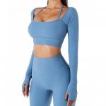 China OEM 2 Piece woman Seamless High Waist Leggings with Long Sleeve Crop Top Yoga Set for sale