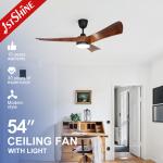 Wooden Color 54 Inch Led Ceiling Fan 3 Plastic Blades With Remote Control for sale