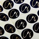 Black Round Matte Black Paper Sticker Labels With Gold Logo for sale