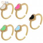 Women Gold Plated Jewellery Enamel Heart Ring Diamond Zircon Adjustable for sale