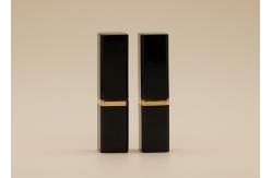China Cuboid Black Lip Balm Tubes Screen Printing Surface Gold Aluminum Ring In Middle supplier