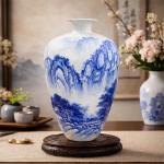 Blue And White Ceramics Hand-Painted Mountain Vase OEM
