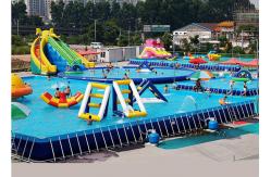 China Unitized Amusement Inflatable Water Parks , Blow Up Water Slide With Bracket Pool supplier