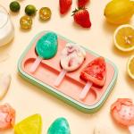 DIY Cartoon Fruit Shape Ice Cream Mold 3 grids Silicone Popsicle Mold Food Grade Ice Mould with Seal lid for sale