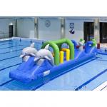 Colorful Double Dolphin 12m Aqua Run Inflatables , Blow Up Water Islands For Pool for sale