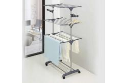 China 3 Tier Foldable Laundry Rack Movable With Wheels And Hooks supplier