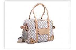 China  				High Quality PU Leather Double Layer Classic Grid Pet Carriers 	         supplier