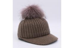 China Wool Top Winter Baseball Hats , Real Raccoon Fur Mens Pom Pom Beanie Hats supplier