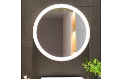 China Smart Private Label Round Lighted Bathroom Mirror With Clock Ice Flower Frosted supplier
