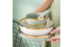 China Nordic Luxury Style Ceramic Tableware Set Emerald Green With Gold Rim supplier