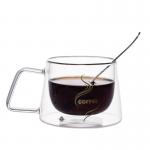 Handmade Glass Cappuccino Cups , Pyrex Double Walled Glasses With Handles for sale