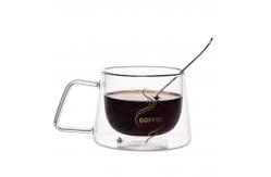 China Handmade Glass Cappuccino Cups , Pyrex Double Walled Glasses With Handles supplier