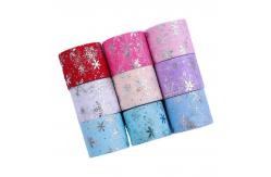 China Blue Snowflake Pattern Polyester Organza Tulle Rolls Fabric 15.2cm supplier