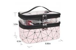 China Customized Double Layer Makeup Bag PVC Travel Cosmetic Cases Organizer Toiletry Bags supplier