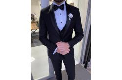 China Men'S 3pc Tuxedo Suit Hanover Black Slim Fit Shawl Lapel Tuxedo supplier