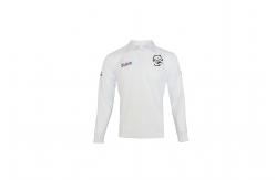 China 180GSM Lapel Collar Men White Long Sleeve T Shirt With Buttons And Embroidery supplier