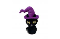 China 20cm Halloween Talking Black Cat W/ Purple Hat Recording Stuffed Toy supplier