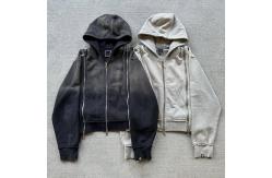 China Custom Patch Triple Zip Up Heavy Weight French Terry Faded Acid Wash Hoodie supplier