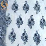 Stylish Customized Grey Lace Fabric Mesh Embroidered Beaded Bridal Fabric for sale