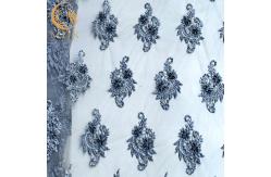 China Stylish Customized Grey Lace Fabric Mesh Embroidered Beaded Bridal Fabric supplier