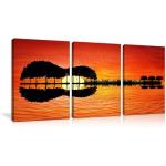 Urttiiyy 3 Panel Canvas Art Prints Music Abstract Guitar Tree Lake Sunset Art Painting for sale