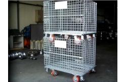 China Material Handling Stackable Wire Container With Castors Warehouse Storage Cages supplier