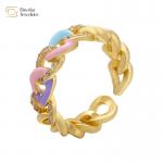 Cuban Link Chain Enamel Diamond Rings 18K Gold Plated Jewelry