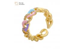 China Cuban Link Chain Enamel Diamond Rings 18K Gold Plated Jewelry supplier