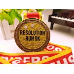 Goldplating Zinc Alloy Medal , 5k Running Medals  2.5mm Thickness for sale