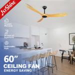 60 Inch Solid Wood Blades Ceiling Fan with Remote and Mulit Colors App-Controlled for sale