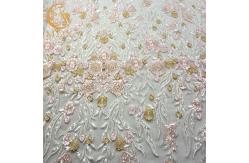 China Delicate Pink Sequin Floral Embroidered Mesh Fabric 20％ Polyester 135cm Width supplier