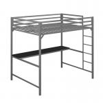 Gray Single Person Metal Frame Loft Bed With Study Desk Book Shelf